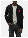 Men's Double Heart Wappen V-Neck Cardigan P1 N076 1 Black - COMME DES GARCONS PLAY - BALAAN 2