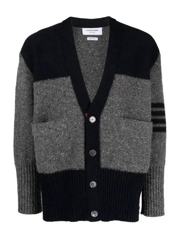 Donegal Diagonal Oversized Colour Block Wool Cardigan Grey - THOM BROWNE - BALAAN 2