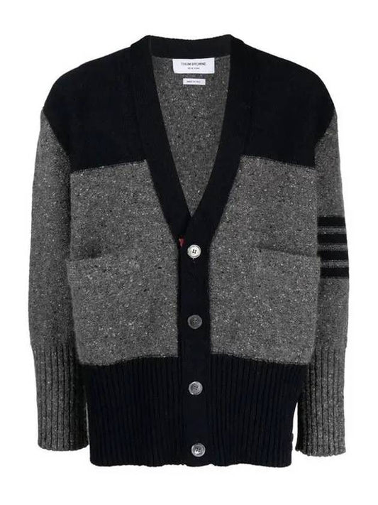 Donegal Diagonal Oversized Colour Block Wool Cardigan Grey - THOM BROWNE - BALAAN 2