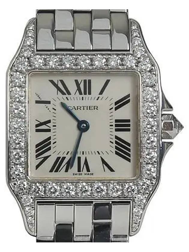 18K 750 White Gold Box Bezel Diamond Santos Demoiselle 26MM Quartz Unisex Watch - CARTIER - BALAAN 1