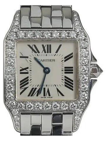 18K 750 White Gold Box Bezel Diamond Santos Demoiselle 26MM Quartz Unisex Watch - CARTIER - BALAAN 1