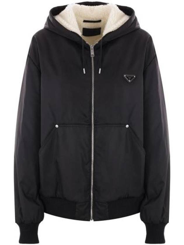 Triangle Logo Re-Nylon Zip Up Hoodie Black - PRADA - BALAAN 2