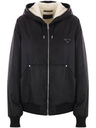 Triangle Logo Re-Nylon Zip Up Hoodie Black - PRADA - BALAAN 2