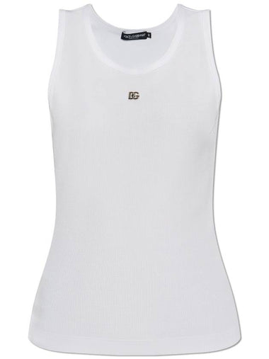 Dolce & Gabbana Ribbed Top With Logo-shaped Appliqué, Women's, White - DOLCE&GABBANA - BALAAN 1