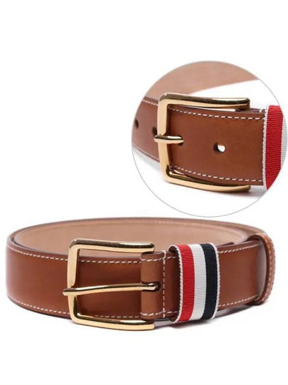 Three Stripe Tab Leather Belt Brown - THOM BROWNE - BALAAN 2