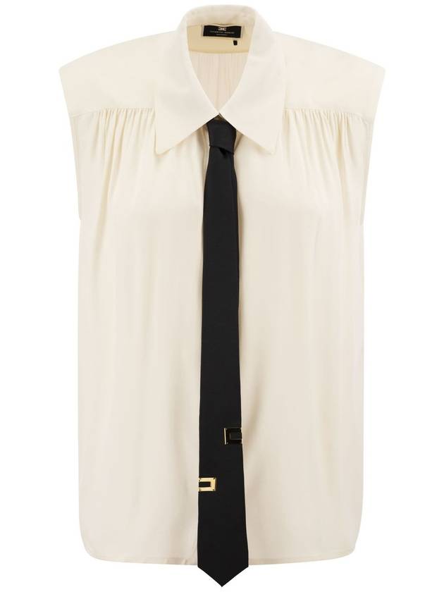 Lettering Tie Flared Viscose Blouse Butter - ELISABETTA FRANCHI - BALAAN 2