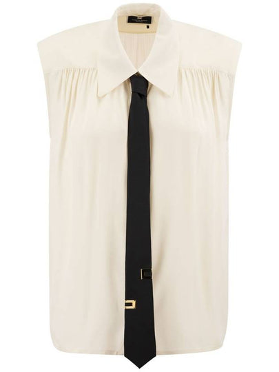 Lettering Tie Flared Viscose Blouse Butter - ELISABETTA FRANCHI - BALAAN 2