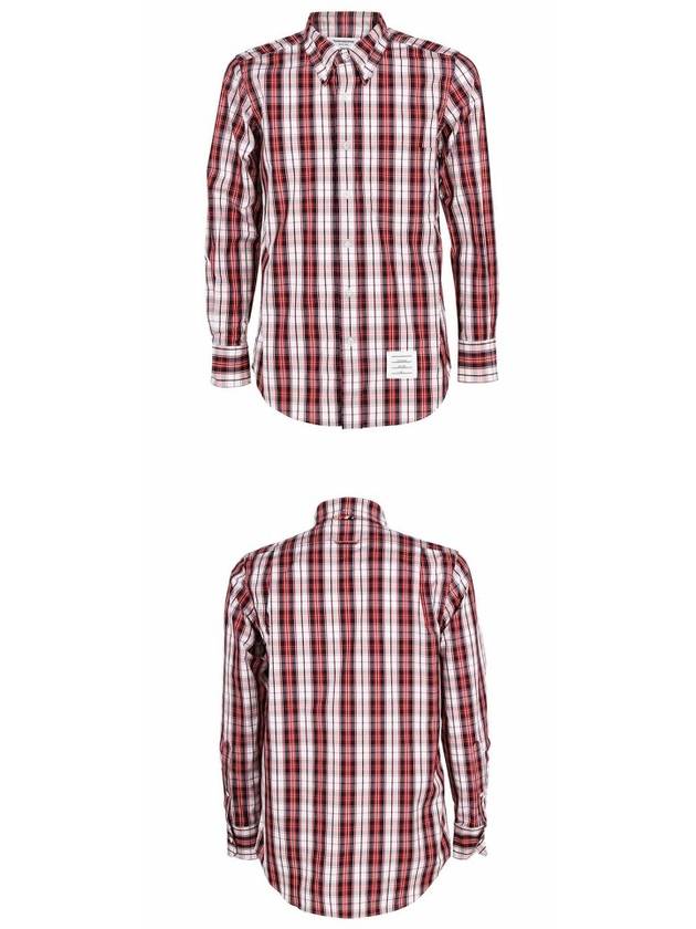 Tartan Check Poplin Straight Fit Long Sleeve Shirt Red - THOM BROWNE - BALAAN.