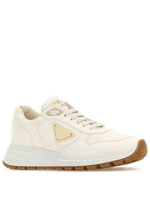 Triangle Logo Nappa Leather Low Top Sneakers Ivory - PRADA - BALAAN 3