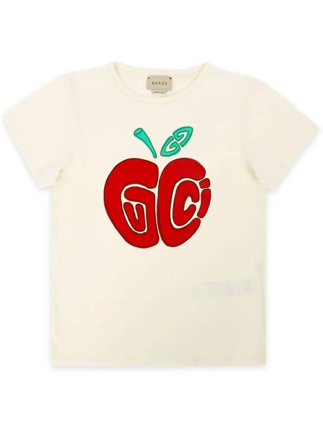 Kids Apple Print Short Sleeve T-Shirt Ivory - GUCCI - BALAAN 4