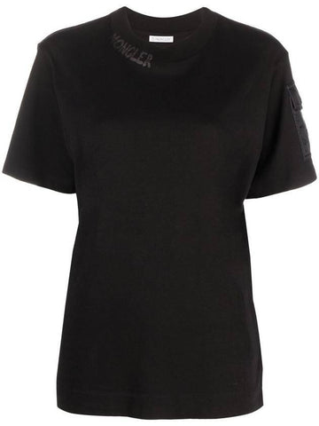 Women's Logo Patch Cotton Short Sleeve T-Shirt Black - MONCLER - BALAAN 1