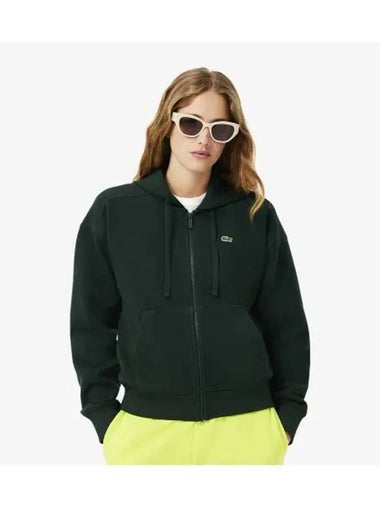 Women s Double Face Pique Hooded Zip Up Deep Green - LACOSTE - BALAAN 1