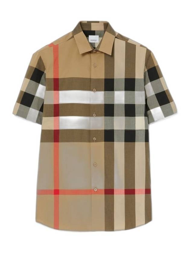 Men's Check Motif Cotton Short Sleeve Shirt Beige - BURBERRY - BALAAN 2