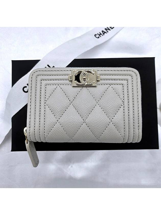 Zipper card wallet caviar light gray silver A80602 - CHANEL - BALAAN 1