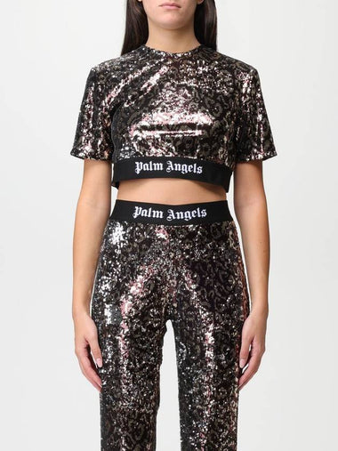 T-shirt Palm Angels cropped in paillettes - PALM ANGELS - BALAAN 1