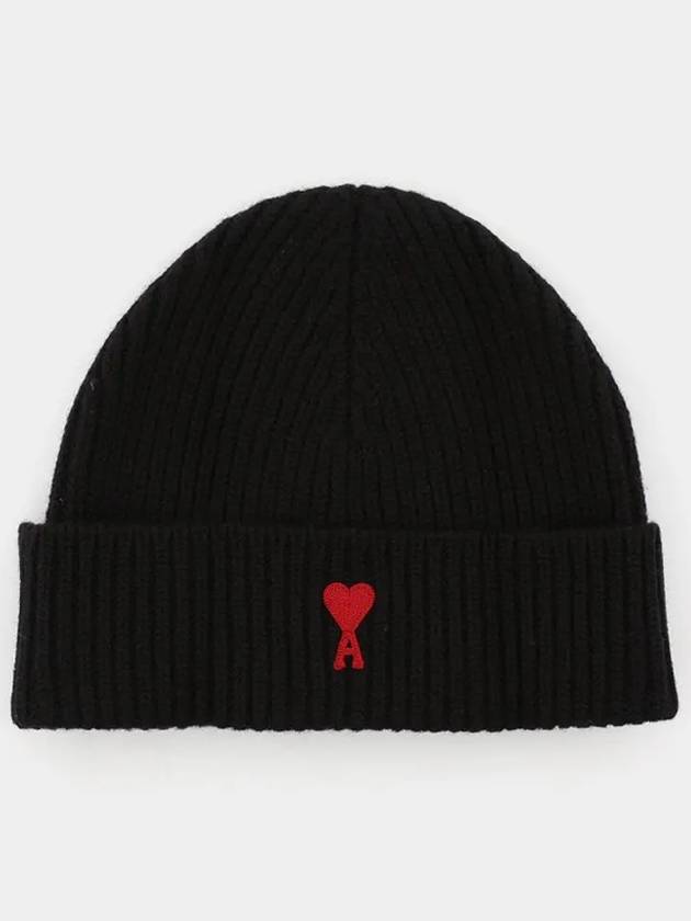 Heart Logo Wool Beanie Black - AMI - BALAAN 3