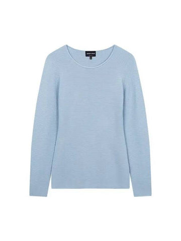 Women s Long Sleeve Ribbed Sweater Light Blue - GIORGIO ARMANI - BALAAN 1