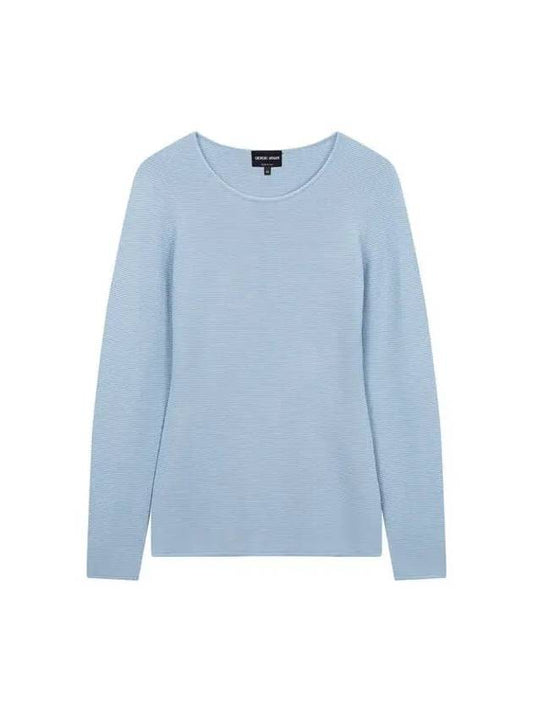 Women s Long Sleeve Ribbed Sweater Light Blue - GIORGIO ARMANI - BALAAN 1