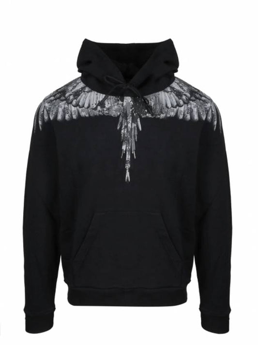 Grey Wing Print Hoodie Black - MARCELO BURLON - BALAAN 1