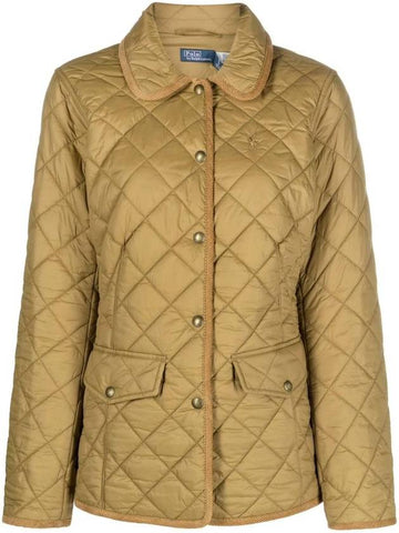 Pony Embroidered Diamond Quilted Slim Fit Jacket Khaki - POLO RALPH LAUREN - BALAAN 1