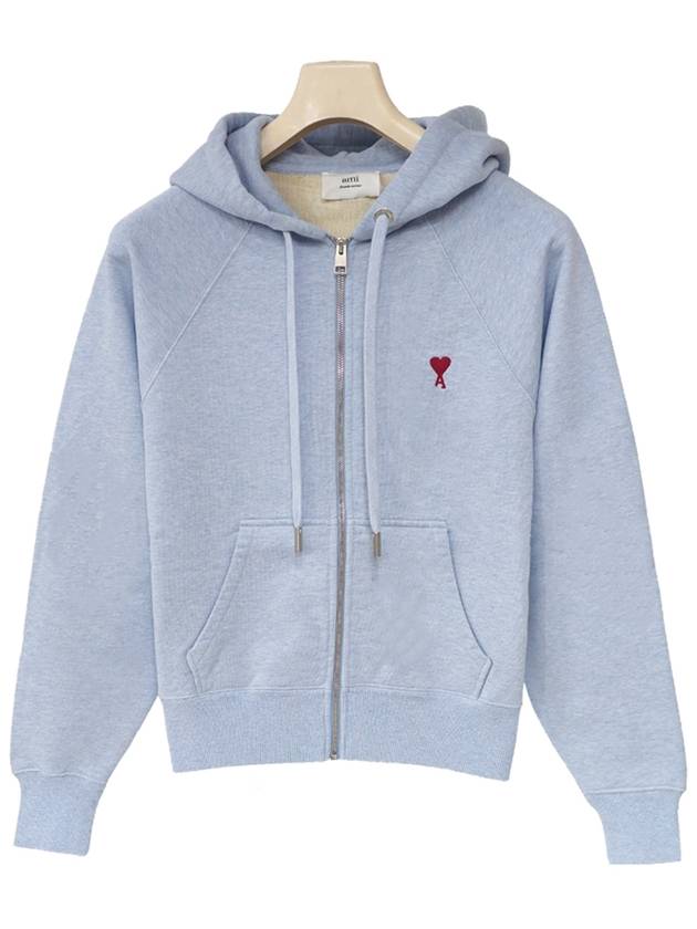 Small Heart Logo Cotton Hoodie Zipped Light Blue - AMI - BALAAN 2