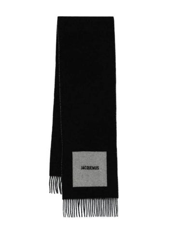 Logo Detail Fringe Muffler Black - JACQUEMUS - BALAAN 1