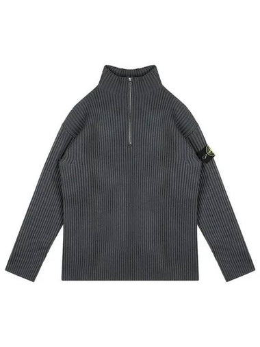 Loose Fit Virgin Wool Half-Zip Knit Top Grey - STONE ISLAND - BALAAN 1