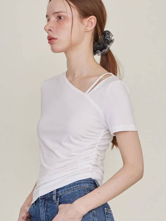 Unbalanced Strap Balloon Half Short Sleeve T-shirt White - LESEIZIEME - BALAAN 2