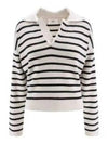 Embroidery Logo Sailor Stripe Polo Knit Top Black White - AMI - BALAAN 2