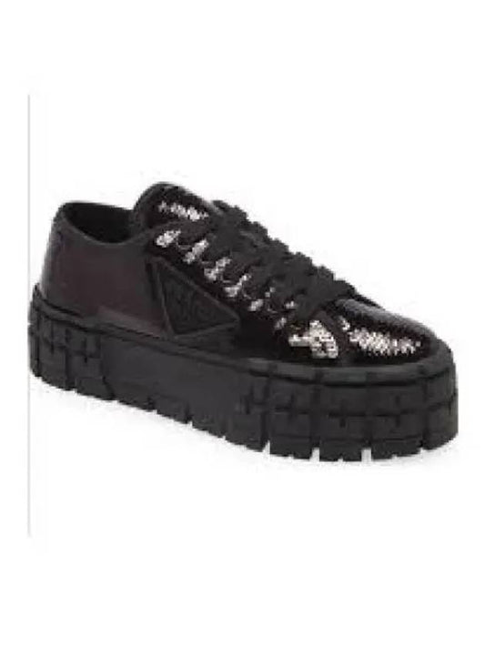 Double Wheel Sequin Sneakers Black - PRADA - BALAAN 2