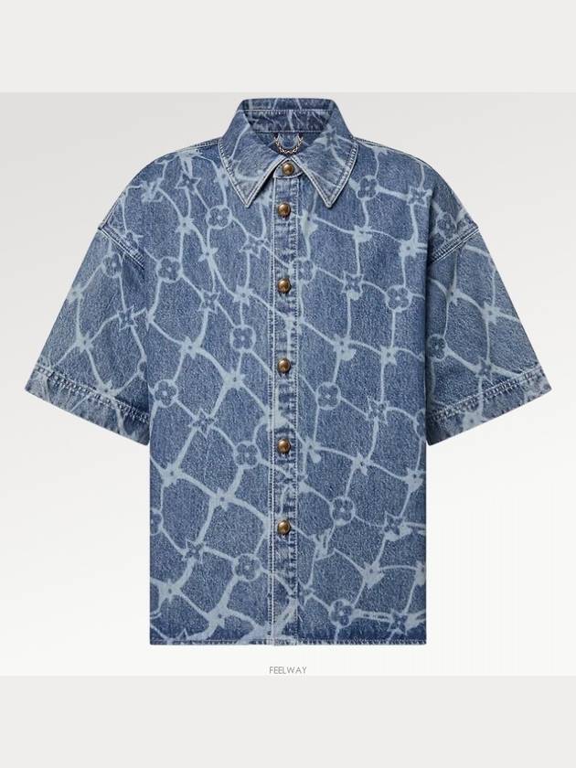 Monogram Printed Denim Short Sleeve Shirt Indigo - LOUIS VUITTON - BALAAN 6