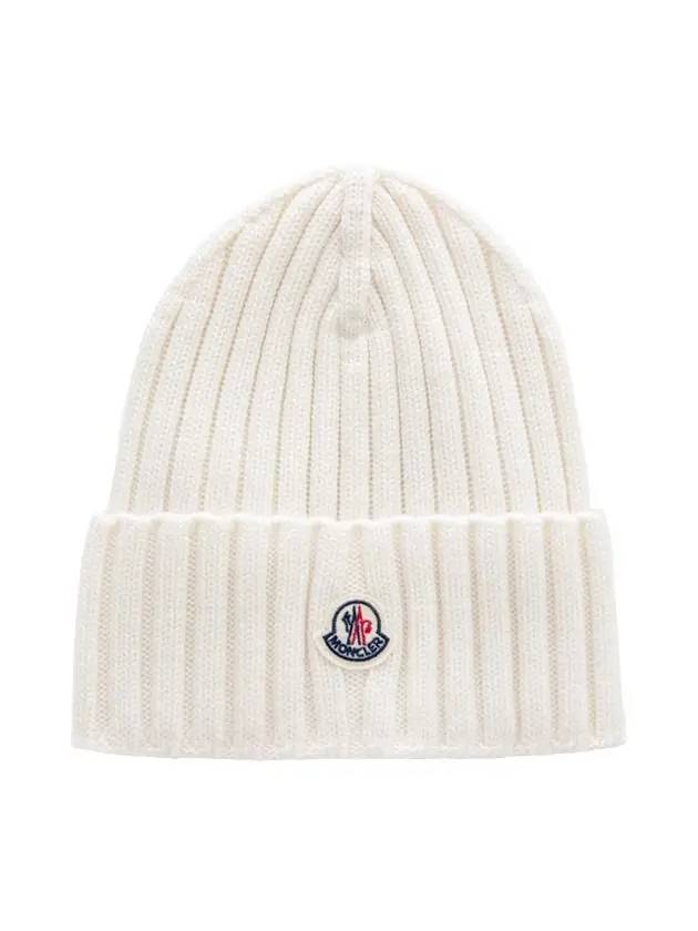 3B00036 A9327 030 Logo Wool Knit Ivory Beanie - MONCLER - BALAAN 1