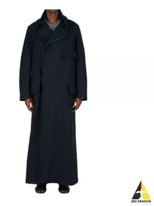 Cut Out Color Combination Detail Virgin Wool Single Coat Navy - MAISON MARGIELA - BALAAN 2