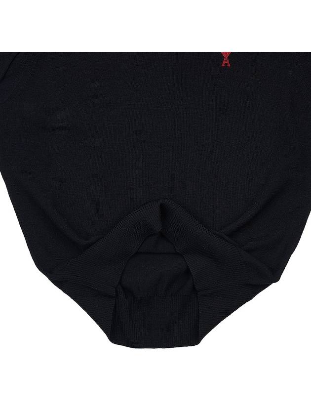 Heart Embroidered Logo Crew Neck Knit Top Black - AMI - BALAAN 9