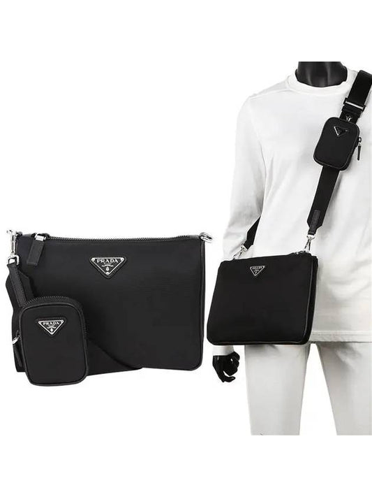 triangle logo re-nylon saffiano leather shoulder bag black - PRADA - BALAAN 2
