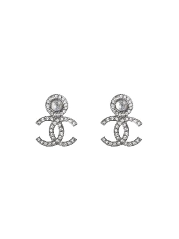 stud earrings metal strass ruthenium gray crystal - CHANEL - BALAAN 1