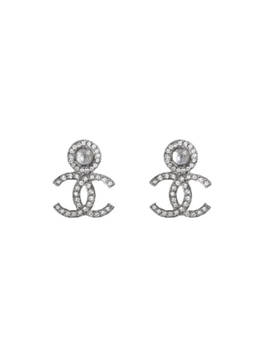 stud earrings metal strass ruthenium gray crystal - CHANEL - BALAAN 1