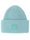 Studios Face Patch Ribbed Wool Beanie Turquoise Blue - ACNE STUDIOS - BALAAN.