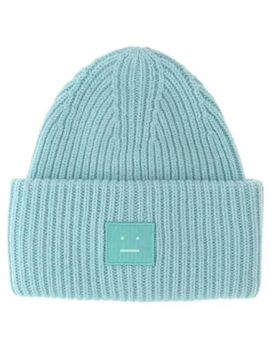 Face Patch Ribbed Wool Beanie Turquoise Blue - ACNE STUDIOS - BALAAN 2