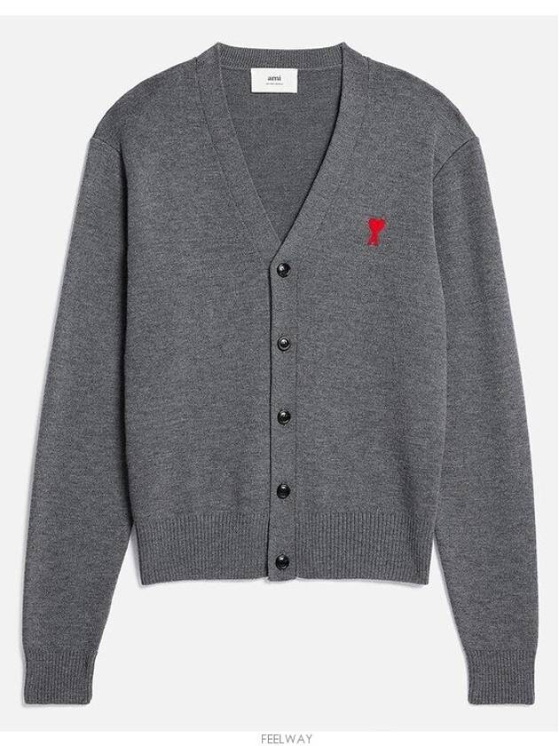 Small Heart Logo Wool Merino Cardigan Grey - AMI - BALAAN 2