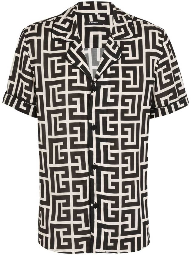 Monogram Print Short Sleeve Shirt Black - BALMAIN - BALAAN 2