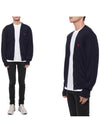 Red Heart Logo Merino Wool Cardigan Navy - AMI - BALAAN 3