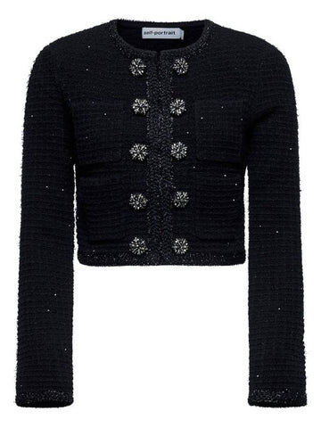 Textured Crop Knit Jacket Black - SELF PORTRAIT - BALAAN 1