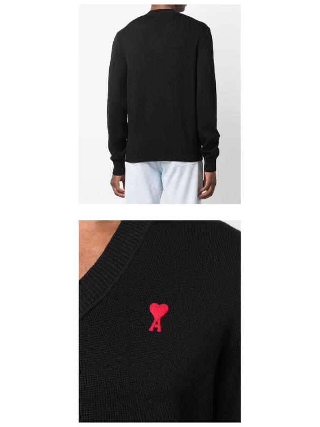 V-Neck Heart Logo Knit Top Black - AMI - BALAAN 7