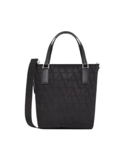 Man's Toile Iconographe Small Tote Bag Black - VALENTINO - BALAAN 2