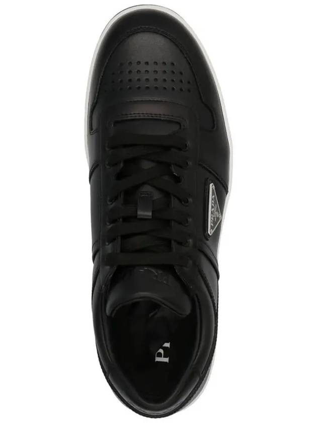 Downtown Triangle Logo Leather Low Top Sneakers Black - PRADA - BALAAN 5