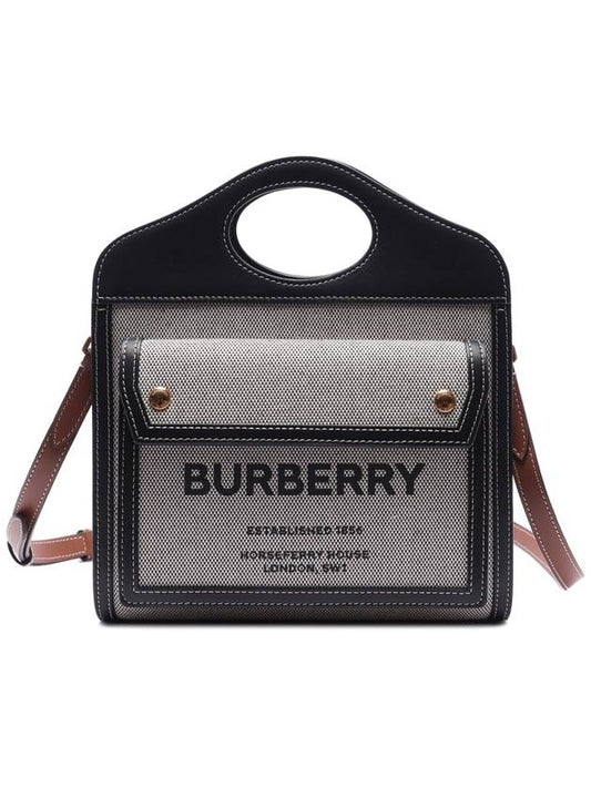 Mini Tri-tone Cotton Canvas and Leather Pocket Crossbody Bag Black Tan - BURBERRY - BALAAN 2