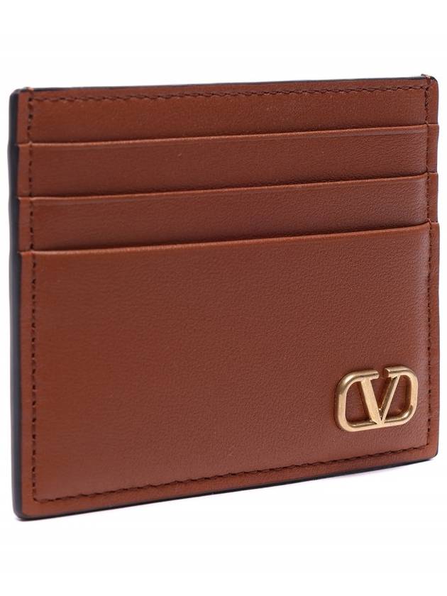 V Logo Signature Card Wallet Brown - VALENTINO - BALAAN 4