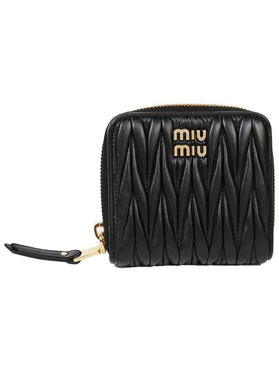 Matelasse Logo Zip Around Half Wallet Black - MIU MIU - BALAAN 2