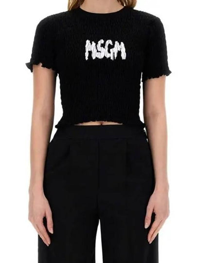 Brushed Logo Embossed Short Sleeve T-Shirt Black - MSGM - BALAAN 2